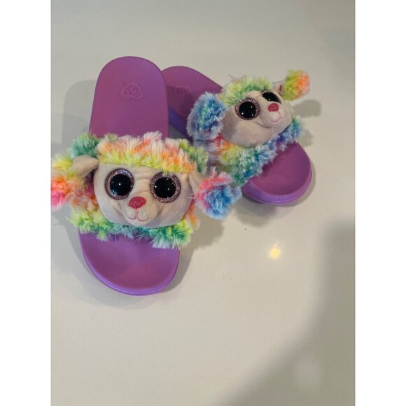 Ty Beanie Boos Rainbow Themed Plush Critter Slide Sandals Purple & Multi-Color K - Picture 1 of 6